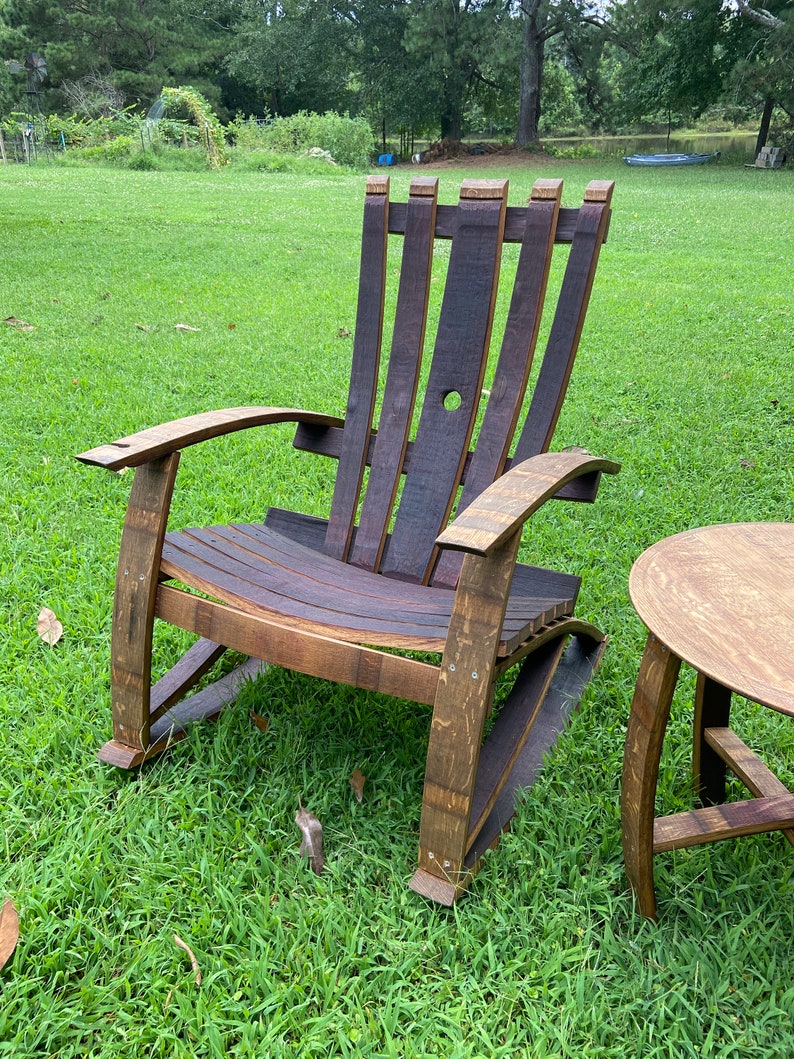 Adirondack Rocking Chair Made From Reclaimed Wine Barrels Etsy