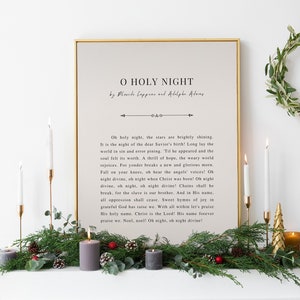 O Holy Night, Christmas Song Lyrics Print, Printable Christmas Poster, Holiday Wall Décor, Minimalist Christmas Art, Vintage Christmas, DIY