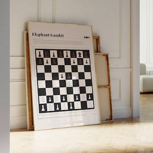 Mid Century Modern Elephant Gambit Chess Art Print, Chess Digital Download Wall Art, Vintage Gallery Art, mid century wall art, Chess Gift