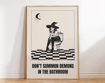 Please Don't Summon Demons, badkamerprint, trendy badkamerprint, grappige badkamerprint, badkamerposter, digitale download, badezimmerdeko