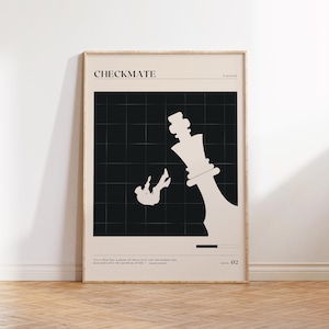 Mid Century Modern Chess Art Print, Chess Digital Download Wall Art, Vintage Gallery Art, mid century wall art