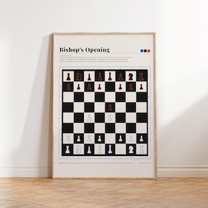 Mid Century Modern Bishop&#39;s Opening Chess Art Print, Chess Digital Download Wall Art, Vintage Gallery Art, mid century wall art
