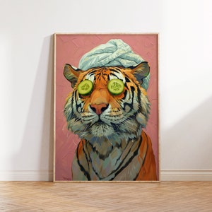 Tiger In a Bathroom Print, Maximalist Bathroom Wall Art, Tiger Poster, Dopamine Decor, Trendy Decor, Digital Download, Vintage Gallery Art