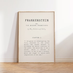 Frankenstein Book Print, Book Page Art Print, Mary Shelley Book Wall Art, Frankenstein Wall Art Poster, Book Poster, Mid Century Modern