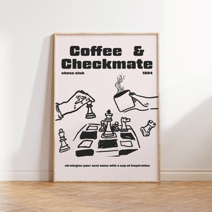 Chess Club Print, Chess Wall Art, Checkmate Poster, Trendy Wall Art, Chess Art Print, Digital Download,  Chess Lover Gift, Vintage Art