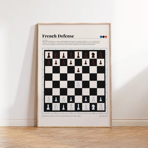 Mid Century Modern French Defense Chess Art Print, Chess Digital Download Wall Art, Vintage Gallery Art, mid century wall art, Chess Gift