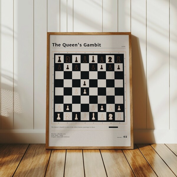 Mid Century Modern The Queen's Gambit Chess Art Print, Chess Digital Download Wall Art, Vintage Gallery Art, mid century wall art
