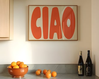 Ciao Print, Type Poster, Typography Poster, Trendy Wall Art, Italian Retro Poster, Red Art, Printable Art, Digital Download