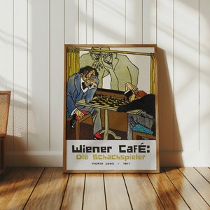 Moriz Jung - Viennese Café, The Chess Players, Moriz Jung Famous Painting, Jung Poster, Exhibition Poster, Museum Poster, Mid Century Modern