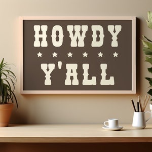 Howdy! Cowboy Print, Minimalist Western Wall Art, Vintage Cowboy Art, Wild West Home Decor, Horseback Riding Poster, Digital Download Art