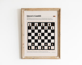 Mid Century Modern Queen's Gambit Chess Art Print, Chess Digital Download Wall Art, Vintage Gallery Art, mid century wall art, Chess Gift