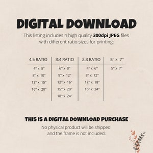 Peut inclure: Graphique de t&eacute;l&eacute;chargement num&eacute;rique avec du texte qui lit "T&Eacute;L&Eacute;CHARGEMENT NUM&Eacute;RIQUE" et "CELA EST UN ACHAT DE T&Eacute;L&Eacute;CHARGEMENT NUM&Eacute;RIQUE". Le graphique liste diff&eacute;rents rapports d'aspect pour l'impression d'images, y compris 4:5, 3:4, 2:3 et 5" x 7".
