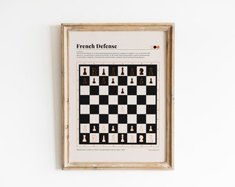 Mid Century Modern French Defense Chess Art Print, Chess Digital Download Wall Art, Vintage Gallery Art, mid century wall art, Chess Gift