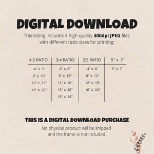 K&ouml;nnte beinhalten: Eine beige digitale Download-Anzeige mit dem Text "DIGITAL DOWNLOAD" in fetten schwarzen Buchstaben. Die Anzeige enth&auml;lt 4 hochwertige 300dpi JPEG-Dateien mit verschiedenen Gr&ouml;&szlig;enverh&auml;ltnissen zum Drucken, einschlie&szlig;lich 4x5, 3x4, 2x3 und 5x7 Verh&auml;ltnissen. Der Text "THIS IS A DIGITAL DOWNLOAD PURCHASE" ist ebenfalls enthalten.
