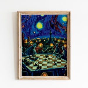 Wizard’s Chess Tournament - Poster, Surrealism Chess Print, Printable Wall Art, Digital Art, Instant Digital Download, Oil Painting Style