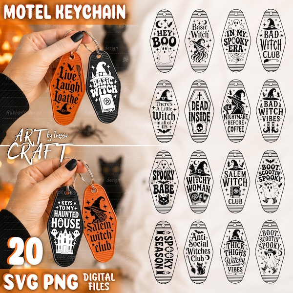 Halloween Motel Keychain SVG Bundle | Spooky Witch Ghost Designs (Digital Download)