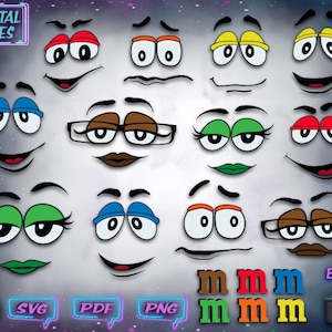 M faces svg files for print and cut, colored candy Layered candies