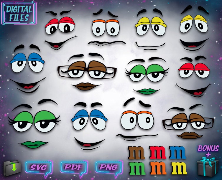 M&amp;m faces svg files for print an cut colored candy | Etsy
