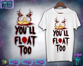 Clown svg, Horror svg digital files for print , Movie art We all float down here
