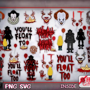 Horror Clown svg png.Scary Clown svg png.Scary Movies svg.Horror movies svg png.clipart Files.Digital files for print.We all float down here