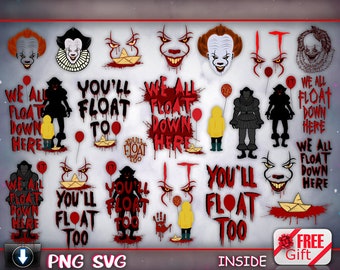 Horror Clown svg png.Scary Clown svg png.Scary Movies svg.Horror movies svg png.clipart Files.Digital files for print.We all float down here