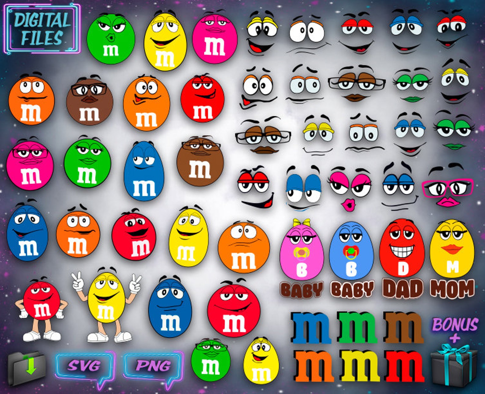 M Faces Svg Files for Print and Cut, Colored Candy Layered Candies - Etsy