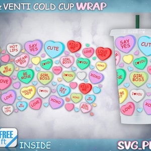 Candy Herzen Wickeltasse svg\Conversation Heart wrap svg png\Valentine es wrap svg png\Hearts wrap svg\For Venti Cold Cup\
