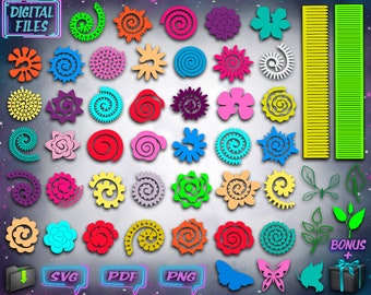 50 Rolled Flowers svg/Rolled flower template/Centers/Paper Flowers template/Centers for flowers svg/flower png/Rolled rose pdf/cut file/