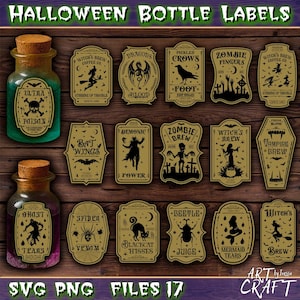 Etichette per bottiglie di pozioni in formato SVG, pozioni per bottiglie di Halloween, etichette per pozioni horror, etichette per pozioni vintage, adesivi per bottiglie, pozione della strega, etichette vintage.