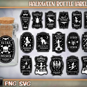 Halloween Bottle Labels SVG.Halloween Bottle  Potion .Horror Potion Labels,Potion Label Stickers, Bottle Stickers.Clipart Stickers