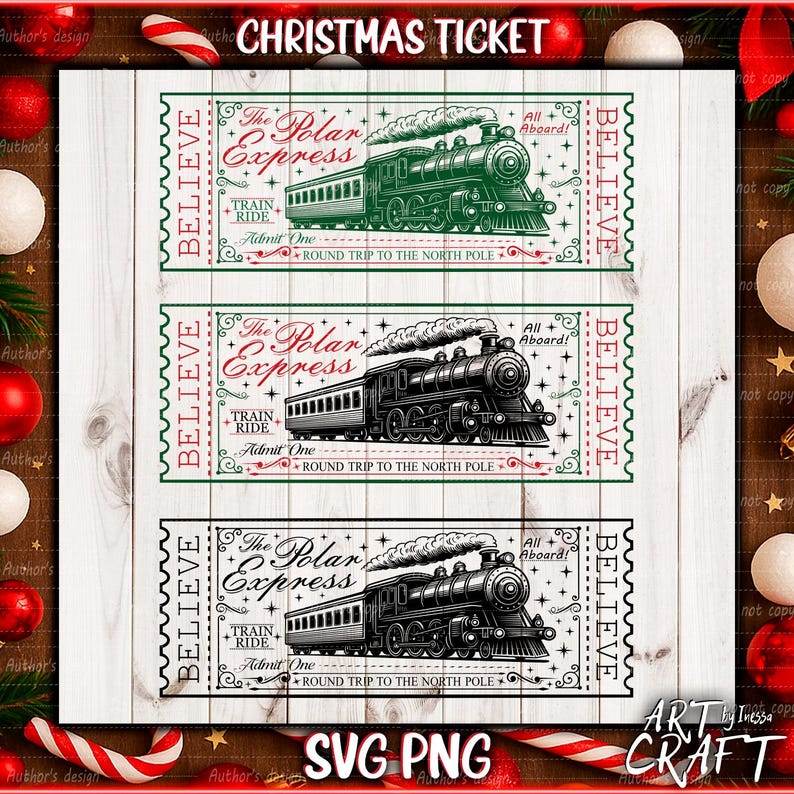 Polar Express Ticket SVG PNG: Vintage Christmas North Pole Design ...