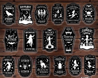 Potion Bottle Labels Svg, Halloween Bottle Potion, Horror Potion Labels, Potion Label Vintage, Bottle Stickers, Witchs Brew, Vintage Labels.
