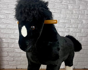 DISCOUNTED! High Quality Vintage Large Plush Rocking Horse Black & White Diamond with Horse Sounds