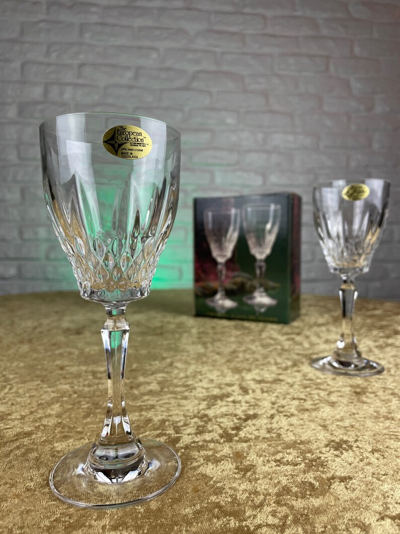 Vintage 1987 Genuine 24 Lead Crystal European Collection Made in Yugoslavia Set of 2 Wine