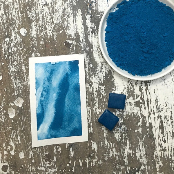 Cobalt Cerulean Blue PB36 - handmade watercolor paints - Pure hystorical pigments - artist watercolours paintings