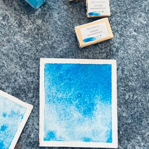 Manganese Blue PB33 genuine - Handmade watercolor paints blue palette for artists - acquerelli artigianali image 2