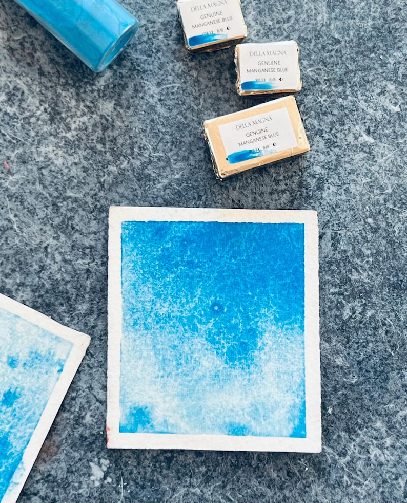 Manganese Blue PB33 genuine - Handmade watercolor paints blue palette for artists - acquerelli artigianali image 2