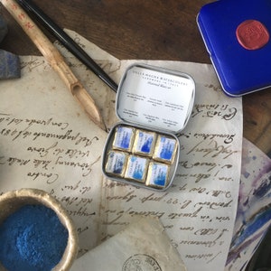 handmade watercolors set Historical Blues - mineral genuine pigments paints