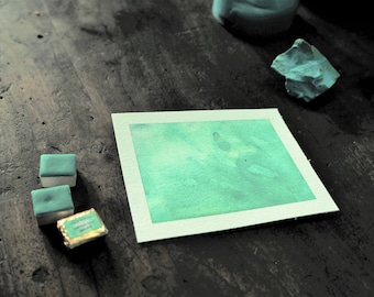 Chrysokoll, echt - Handgemachte Künstler-Aquarellfarben - rein mineralische Pigmente handgefertigte Kunstpalette für die Malerei