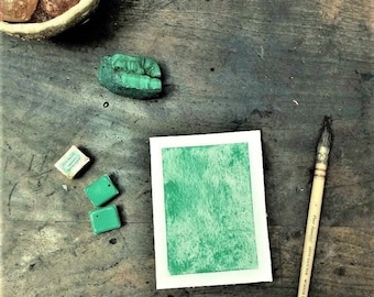 Malaquita auténtica - Acuarelas verdes hechas a mano, pinturas minerales, paleta de arte histórica
