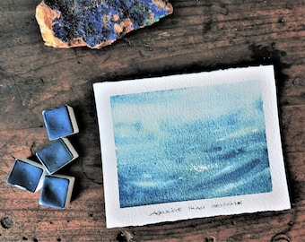 Auténtico Azzurro Della Magna - Mineral de azurita pura - Acuarela hecha a mano - Pigmentos antiguos - Pintura artística con acuarela