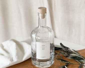 Bouteille en verre transparent pour Huile et Vinaigre avec bec verseur, étiquette waterproof, cuisine et organisation de la maison