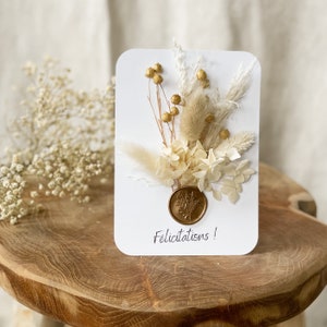 Carte fleurs séchées en papier cartonné carte de voeux fleuri cadeau personnalisable maman maîtresse mariage anniversaire annonce Beige