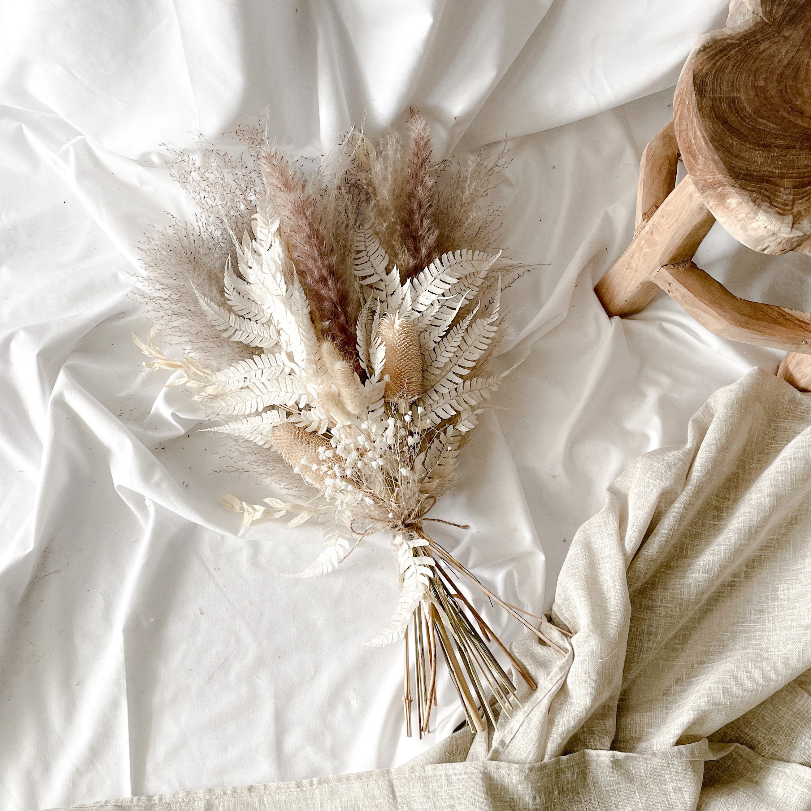 Pampana Bouquet de Fleurs Séchées, Tons Neutres, Beige, Blanc Intemporel, Mariage, Fête Des Mères