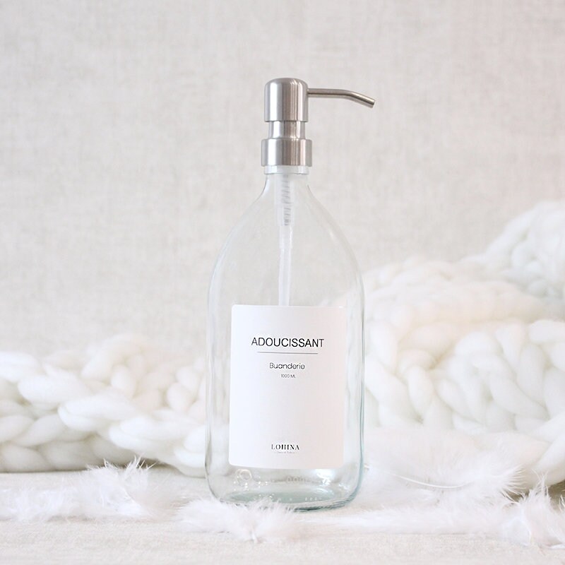 Distributeur Transparent 1000Ml Savon Lessive Adoucissant, Flacon en Verre, Bouteille Rechargeable P