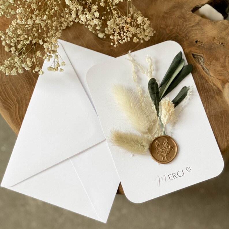 Carte fleurs séchées en papier cartonné carte de voeux fleuri cadeau personnalisable maman maîtresse mariage anniversaire annonce Olivier