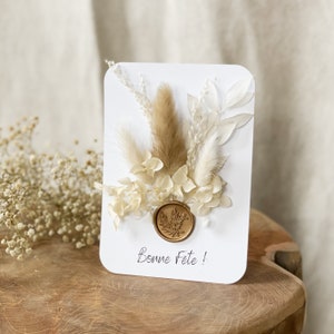 Carte fleurs séchées en papier cartonné carte de voeux fleuri cadeau personnalisable maman maîtresse mariage anniversaire annonce Blanc