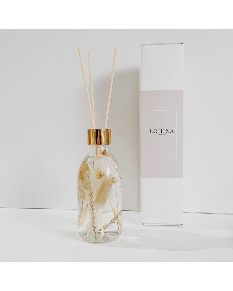 Diffuseur de Parfum Fleuri, Fleurs Séchées, Création Florale, Noix Coco, Fleur Coton Grasse