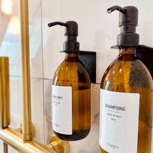Amber dispenser 500ml dishwashing liquid soap shampoo, glass bottle, refillable bottle metal pump waterproof label