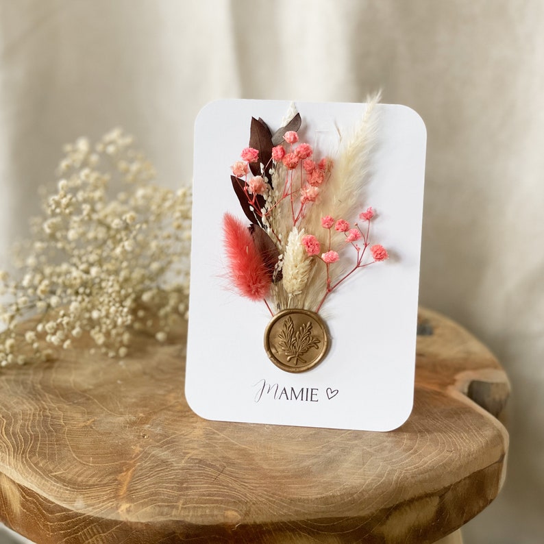 Carte fleurs séchées en papier cartonné carte de voeux fleuri cadeau personnalisable maman maîtresse mariage anniversaire annonce Rose